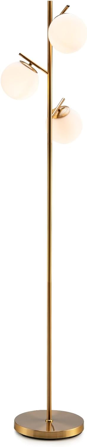 DORTALA Golden Floor Lamp, 169CM Tall Modern Freestanding 3-Globe Lamp with Convenient Foot Switch & 3 E26 Bulb Bases for Living Room Bedroom Study