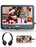 GOnavidio Lecteur DVD portable10,5 Pouces avec HDMI Input, 5 Heures de Batterie Rechargeable, Lecteur DVD Voiture, connecté au téléphone, ecran Enfant appuie tête Equipé Casque