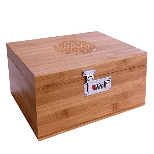 Miracles Bamboo Decorative Box and Organizer with Flower of Life for your Personal Items and Accessories. Natural Wood Craftsmanship, Smooth Finish, Secure Lockable Option ,please check the video how to open and set the combo lock