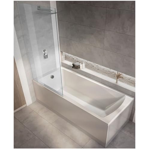 Milano Elswick White 1400mm x 700mm Single Ended Square Shower Bath Chrome Screen Side Panel