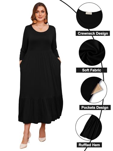LARACE 3/4 Sleeve Dresses for Women Plus Size Casual Long Maxi Fall Winter Dress with Pockets2