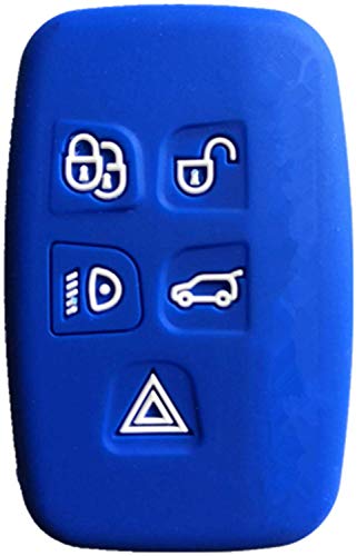 Rpkey Silicone Keyless Entry Remote Control Key Fob Cover Case protector Replacement Fit For 5 Button Land Rover LR2 LR4 Range Rover Sport Evoq Discovery（Blue）