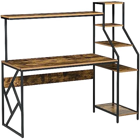HOMCOM Industrial Computer Desk with Bookshelf Cover