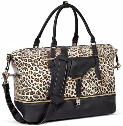 CLUCI Weekender Bag for Women Canvas Large Overnight Travel Duffel Bag with Shoe Compartment Leopard Pattern with Black - Image 8