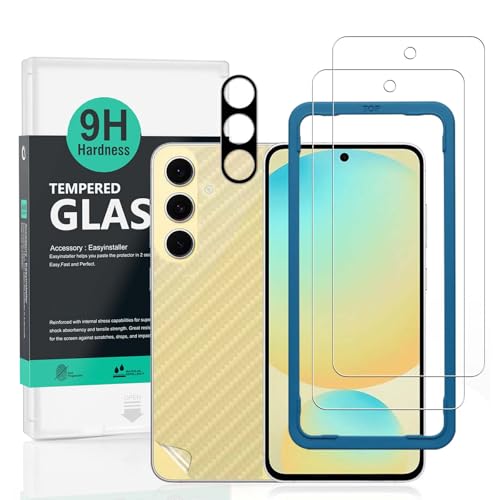 Image of Ibywind Screen Protector For Samsung Galaxy S25 5G 6.2 inch(2 Pack),9H Hardness Tempered Glass,With 1Pc Camera Lens Protector,1Pc Back Carbon Fiber Film,Easy to Install