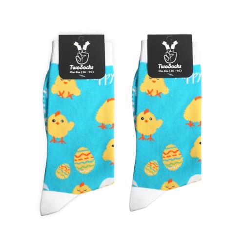 TwoSocks Ostern Socken Herren | Damen & Herren Strümpfe | Socken Ostern| Baumwolle Einheitsgröße | Ostergeschenk (2 Osterkueken)