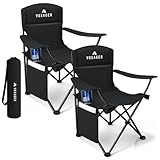 Voyager Folding Camping Chair 2-Pack, Lightweight with Pocket and Drinks Holder, Holds up to 120kg Each, Easy to Transport, Foldable Outdoor Chair Set -Black