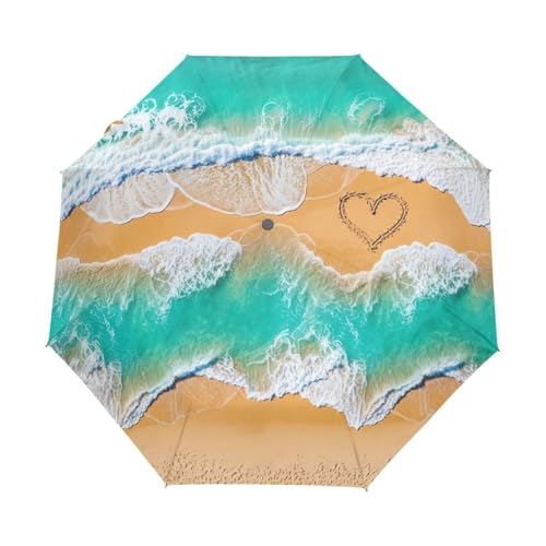 Parapluie de plage en cœur turquoise automatique pour pluie et sac