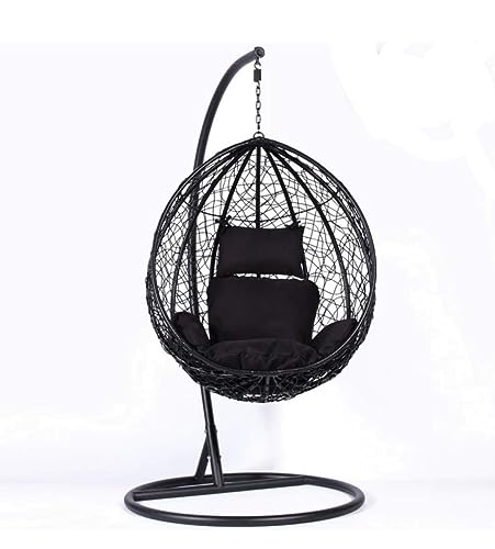 Image of Single Seater Swing Chair with Stand and Cushion Hammock Swing for Adult Outdoor Indoor Garden Living Room Balcony Hanging Chair (Black)