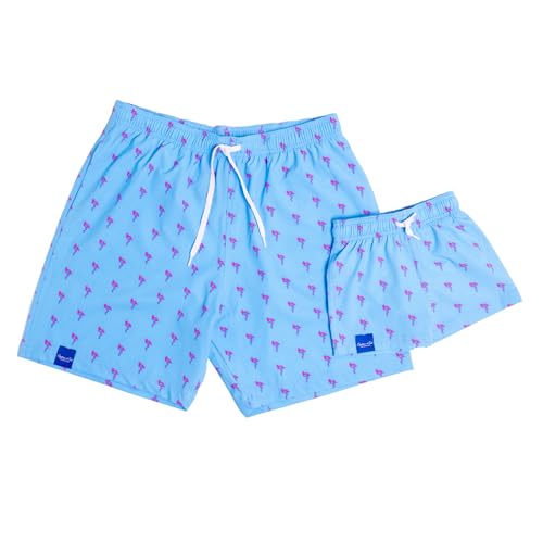 Father Son Neon Flamingo Print Matching Swimsuits