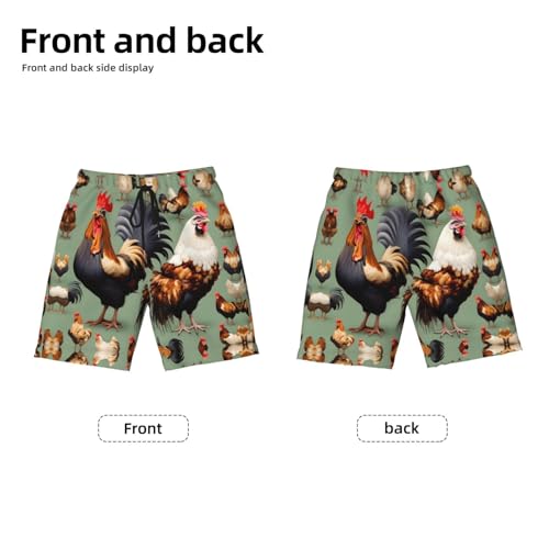 Rooster and Chicken Youth Beach Pants, Soft and Breathable, with Drawstring Waist, Suitable for Sports and Leisure.2