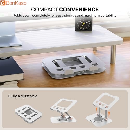 Image of BonKaso 360 Rotating Aluminium Tablet Stand, Multi-Angle Adjustable Holder with Anti-Slip Base, Compatible with iPad Pro /Air /Mini, Samsung Galaxy Tab & All Tablets - Silver