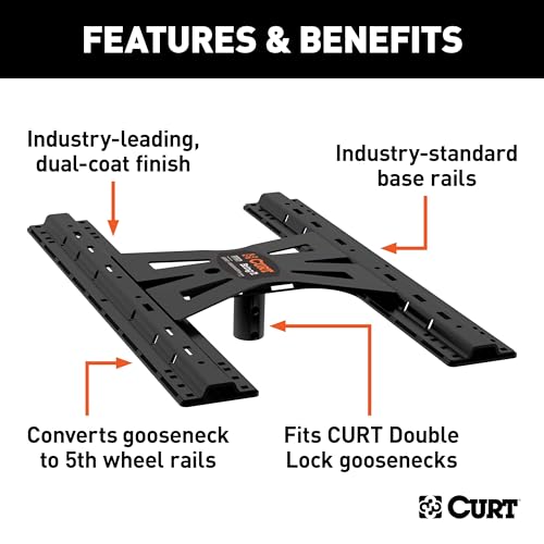 CURT 16210 X5 Gooseneck to 5th Wheel Adapter for Double Lock Gooseneck Hitches, Industry-Standard 5th Wheel Rails, 20,000 lbs. by CURT - Image 3