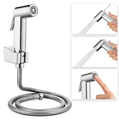 Image of ABS Health Faucet with 1 Meter Flexible Hose Pipe and Wall Hook, Chrome Finish (Jet Spray for Toilet) (Set of 1)
