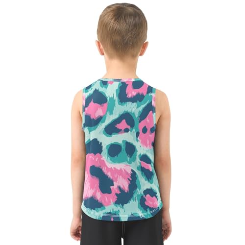 Bolaz Boys Athletic Quick Dry Tank Top Sleeveless Workout T Shirts Age 11-15,Blue and Pink Leopard Print3