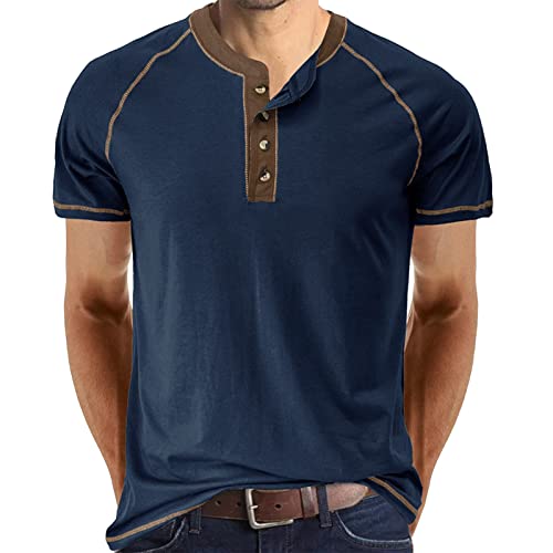 Hombre Primavera y Verano Retro Negocios Casual Viaje Multi Botones O Cuello Sólido Camiseta Manga Corta Top Estándar Digital Watch, azul, S