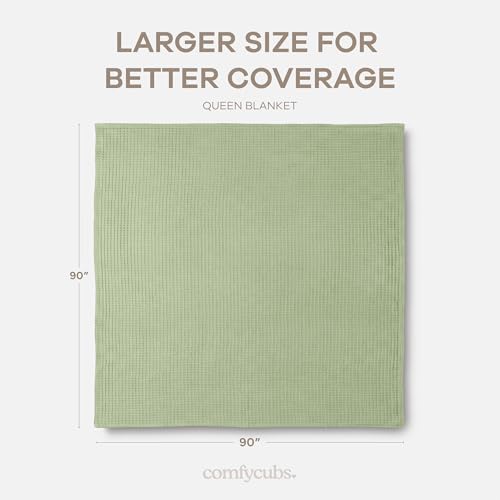Comfy Cubs Waffle Blanket Queen, 90" x 90" - 100% Cotton Lightweight Breathable Bed Blanket - Soft Textured Thermal Weave for All Seasons – Decorative Cozy Layer for Couch, Sofa, or Bed - Sage by Comfy Cubs - Used condition - Image 4