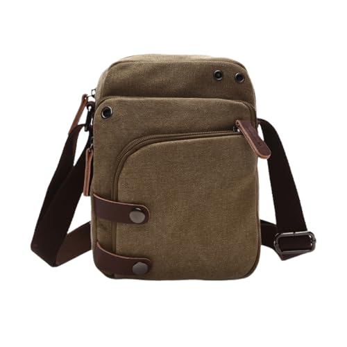 Canvas Men's Small Crossbody Bag School Work Travel Business Messenger Shoulder Anti-theft Bag Trendy and Portable Travel Bag-Khaki