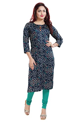 Image of DREAM & DZIRE Bandhani Kurti Green in Colour for Women of Cotton Satin Plus Size & Small Size.