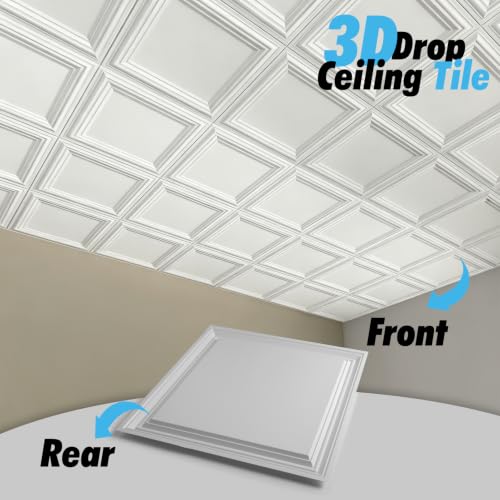 Image of Art3d 12-Pack PVC Waterproof Drop Ceiling Tiles, 24 x 24 inch, Square White