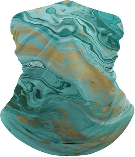 Respirable Cuello Bufanda,Mármol Verde Azulado y Dorado,Bufanda Facial Protección UV Cuello Pañuelo para Deportes Cámping Correr 26X30cm