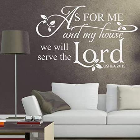 LYOMAN® AS for ME and My House, WE Will Serve The Lord Wall Decal for Bathroom Bedroom Hall Office Stickers (White, H 38 X L59 CM.)