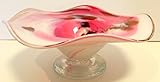 dekorierbar Oberstdorfer Glashütte Schale am Fuss farbige Glasschale rosa beige Weiss marmoriert mundgeblasenes Kristallglas Durchmesser Ca. 16 cm