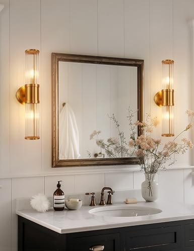 Image of DORESshop Copper Wall Sconce, 19.6 inch Sconces Lighting, 2-Light Modern Light Fixtures, Bathroom Vanity Light for Living Room, Bedroom, Sconces Wall Decor