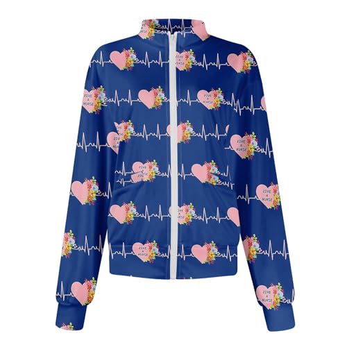 Scrub Jackets for Woman Zip Up Long Sleeve Tops Print Plus Size Womens Scrubs for Women Nursing Shirts with Pockets