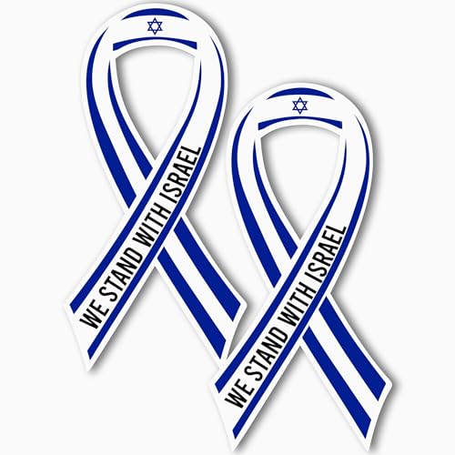 Image of Magnet Me Up We Stand with Israel, Israeli Support Flag Ribbon Magnet Decal, 3.5x7 Inches, 2 Pack Automotive Magnet for Car Truck SUV, or Any Magnetic Surface, Support and Solidarity, Crafted in USA