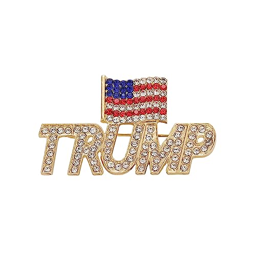 Crystal Trump Brooch with The USA Flag Word Brooch Pin Souvenir for United States of 2025 Presidential Election