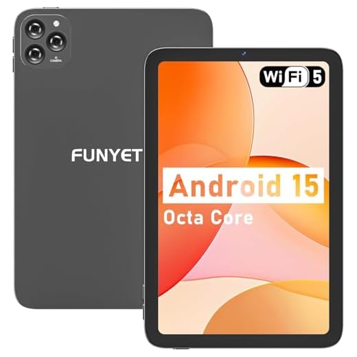 FUNYET Tablette 10 Pouces Android 15, Tablettes 8Go RAM + 128Go ROM(TF Extensible 1To), Octa-Core, 6000mAh, GMS Tablette Tactile, Widevine L1, 5G WiFi Bifréquentiel, BT 5.0, Type-C (Gris)