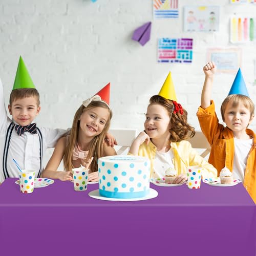 Image of tujol Purple Disposable Plastic Table Cloth Roll 54 inch X 100', Plastic Table Cover with Cutter Box, Cut to Size Disposable Tablecloth for Parties