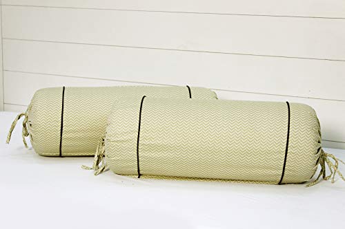 Image of AURAVE Cotton Satin 300 TC Bolster Cover with Drawstring Closure, Set of 2, Soft Breathable Durable Machine Washable for Sofa Bed & Home Decor, 15 inchx30 inch Beige | Cover Only