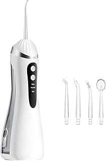 Water Dental Flosser Cordless Oral Irrigator Wireless Portable Dental Gap Oral Beautification Device 3 Cleaning Modes with 4 Customized Nozzles 1600 Times/Min High Voltage Pulse (White)