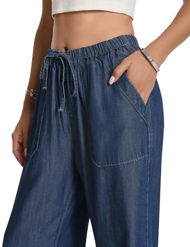 Women's High Waisted Wide Leg Jeans Drawstring Pull on Jeans for Womens Trendy Flowy Lightweight Pants3