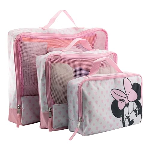 Fast Forward Minnie Mouse 3-Piece Packing Cube Set | Minnie Mouse Travel Accessories | Travel Bags Luggage Organizer for Kids, Unisex | Minnie Kid Travel Size Travel Cubes for Packing