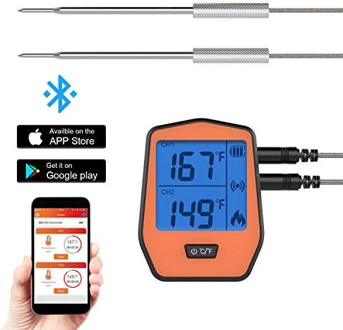 Wireless Remote Digital Meat Thermometer - Smart Cooking Food Thermometer for Candy BBQ Grilling Oven Kitchen Grill with Dual Probe,Support iOS & Android[2019 Latest]