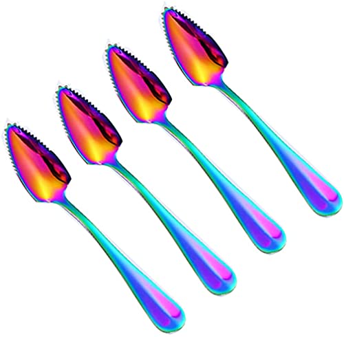 Grapefruit Spoons and Knife Set of 5 PSC - Rainbow Stainless Steel Knife for Orange - Serrated Vintage Dessert Spoon with Magic Mirror Titanium Plating - Kitchen Tool for Citrus Fruit - Thumbnail 2