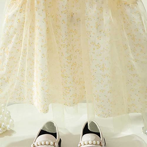 Vestido de princesa para meninas com gola redonda manga bolha laço de malha para meninas vestido ado