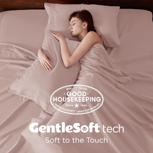 Image of Bedsure Deep Pocket Twin Sheets Set - Fits Mattresses Up to 21 Inches Thick -3 Piece GentleSoft Bed Sheets, Moisture Wicking, Soft & Cooling Bedsheet & Pillowcases, Easy & Secure Fit, Dusty Pink