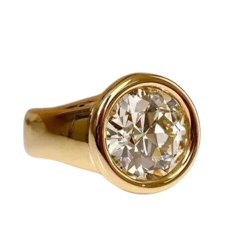 AARK & CO 4.00Ct Round Cut Lab Created White Diamond Bezel Set Wedding Ring 14K Yellow Gold Finish