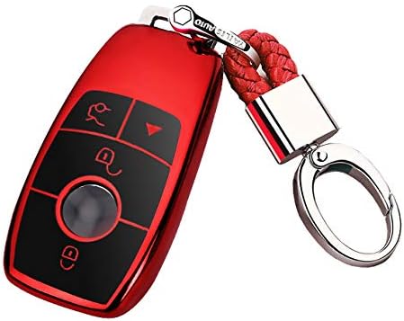 ontto Premium TPU silikonowe etui do kluczyków samochodowych do Mercedesa Benz 4 przyciski klucze etui ochronne etui do Benz E Class S W213 E300 E200 Smart kluczyk samochodowy z pękiem kluczy - czerwone