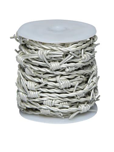 Cords Essentials 33 Feet Artificial Barbed Wire Ribbon of Leather, Pearl
