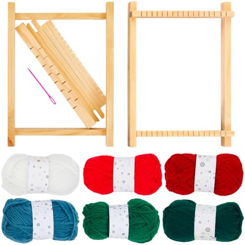 SUNNYCLUE Rectangle Weaving Loom Christmas Tapestry Weaving Kit Xmas Themed Complete Beginner Starter Step-By-Step Video Tutorial Learn Wood Frame Comb Crochet Needle Kits for Beginner Diy Weaving Art