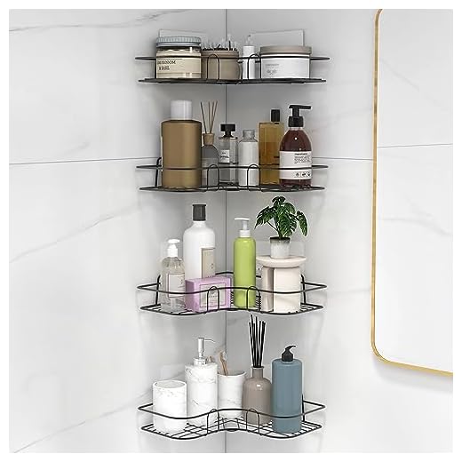 Plantex Adhesive Shelf for Kitchen/Corner Shelf/Bathroom Shelf/Bathroom Fittings (Black-Pack of 4) Alloy Steel