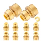HeSun 10-Pack Pushfit Female Adapter, 3/4" FNPT x 1/2" Push to Connect Plumbing Fittings with Disconnect Clip, Brass Push-fit Fittings for PEX, Copper, CPVC, PE-RT Pipes