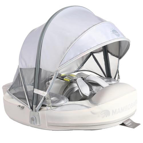 Image of Mambobaby Float with Canopy Baby Pool Float for 3-24 Months, Angel Silver | Non-Inflatable Baby Float with UPF 50+ Sun Shade & Tail(Footrest) Solid No Air Swim Float for Infant Swimming Pool Beach