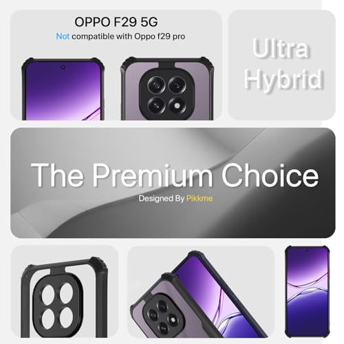 Image of Pikkme Back Cover for Oppo F29 5G | Ultra Hyrbid | Full Camera Protection | Raised Edge | Crystal Clear Transparent Bumper Case (Black)
