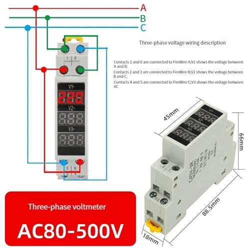 Voltmètre numérique LED 18mm monophasé triphasé 80-500V CA BV-3R - 2